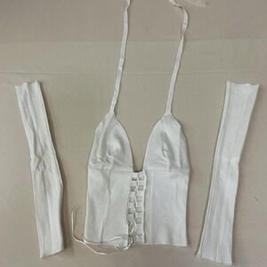 White lace-up corset-inspired crop top